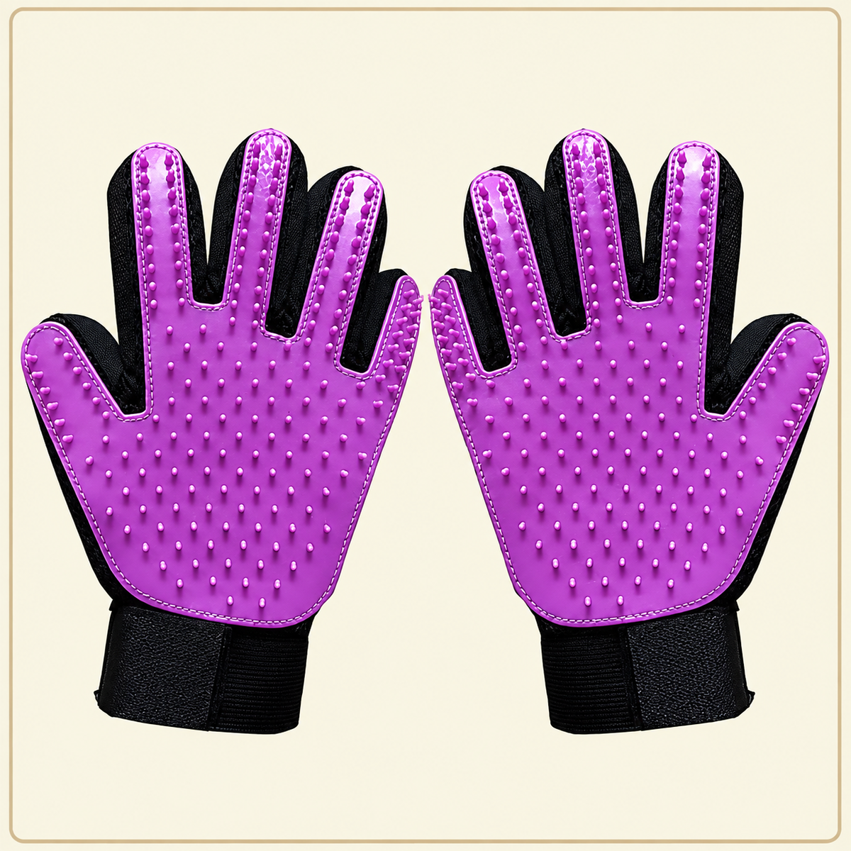 Shobaka silicone grooming gloves – Purple, left + right pair