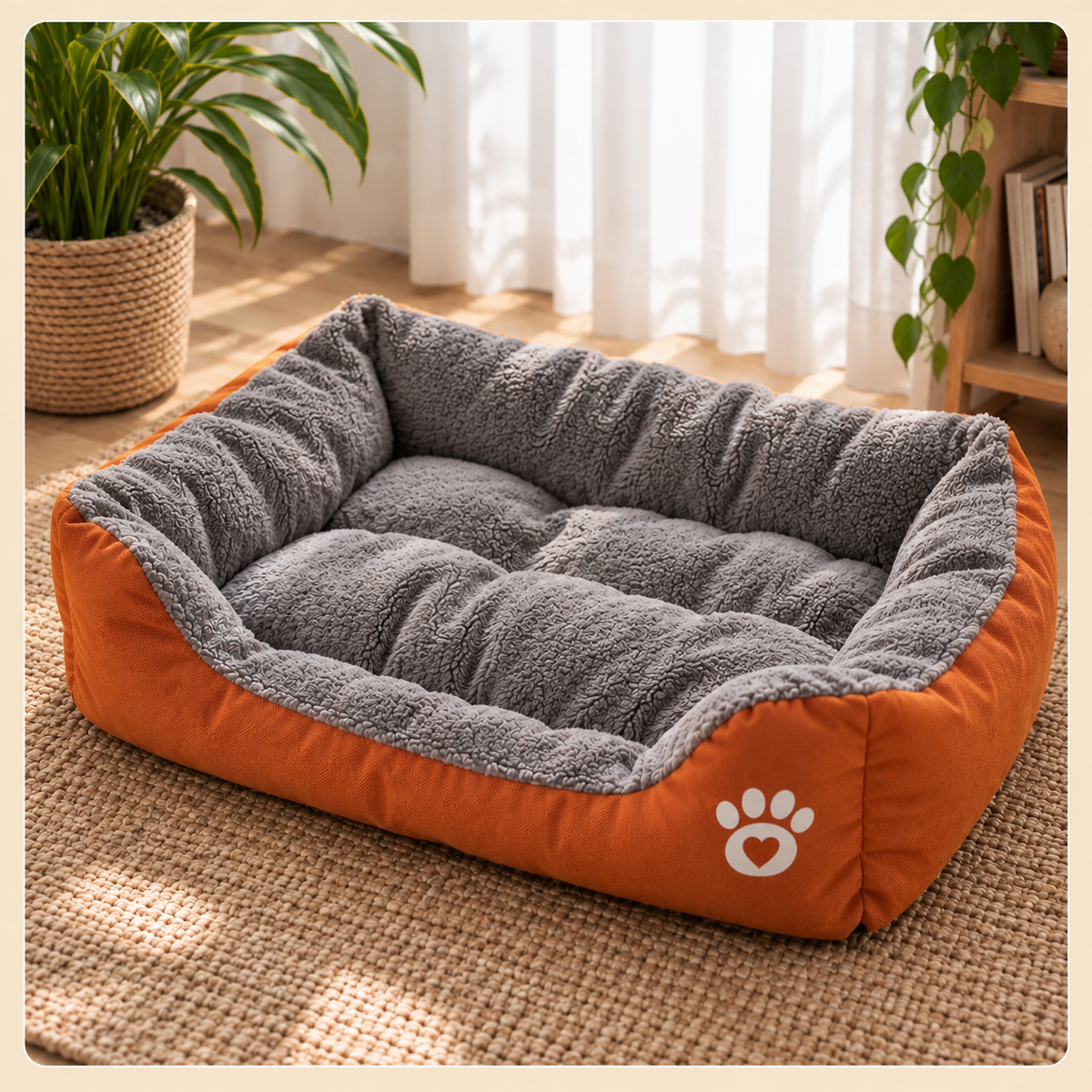 Shobaka cozy cotton pet bed – Orange & gray