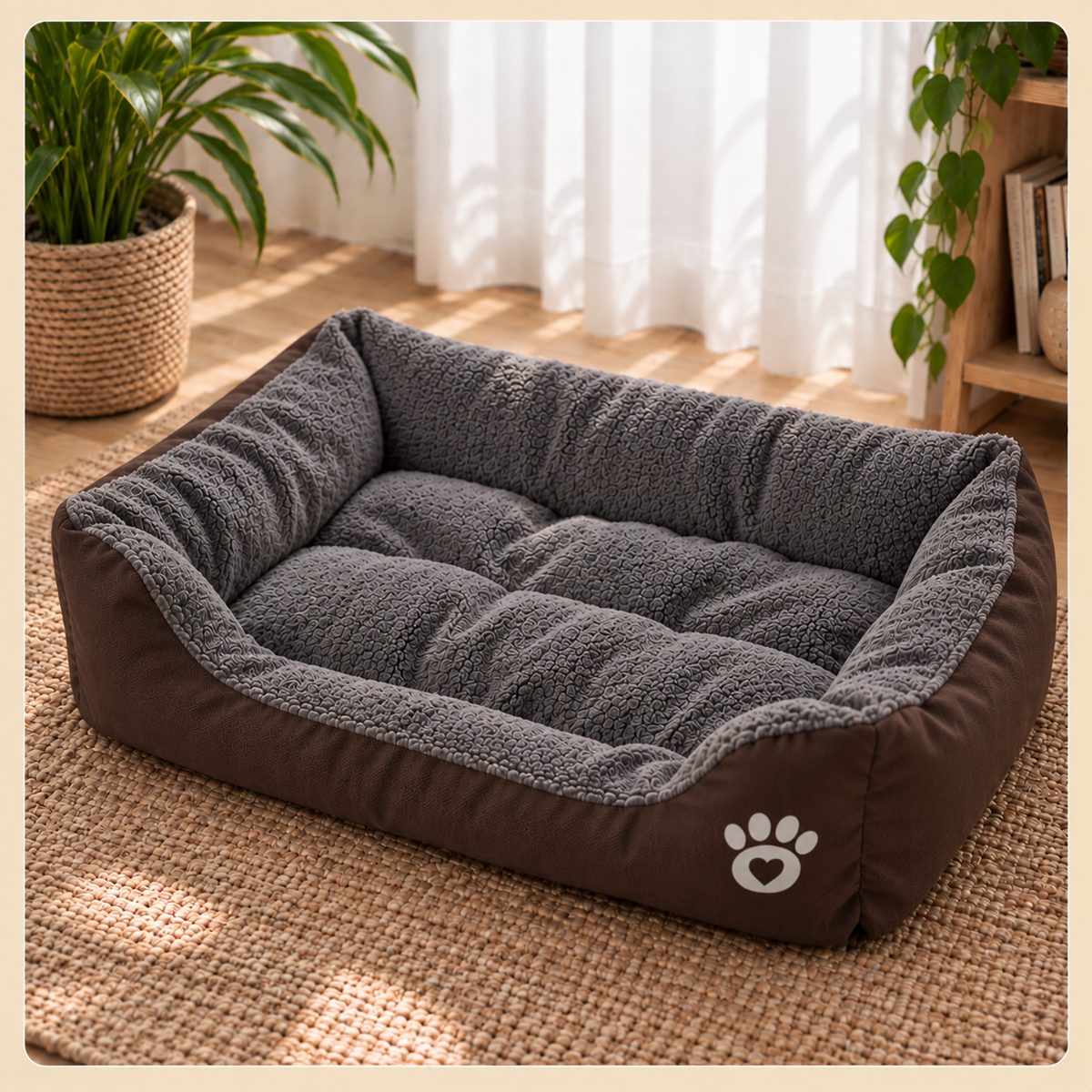 Shobaka cozy cotton pet bed – Brown & gray