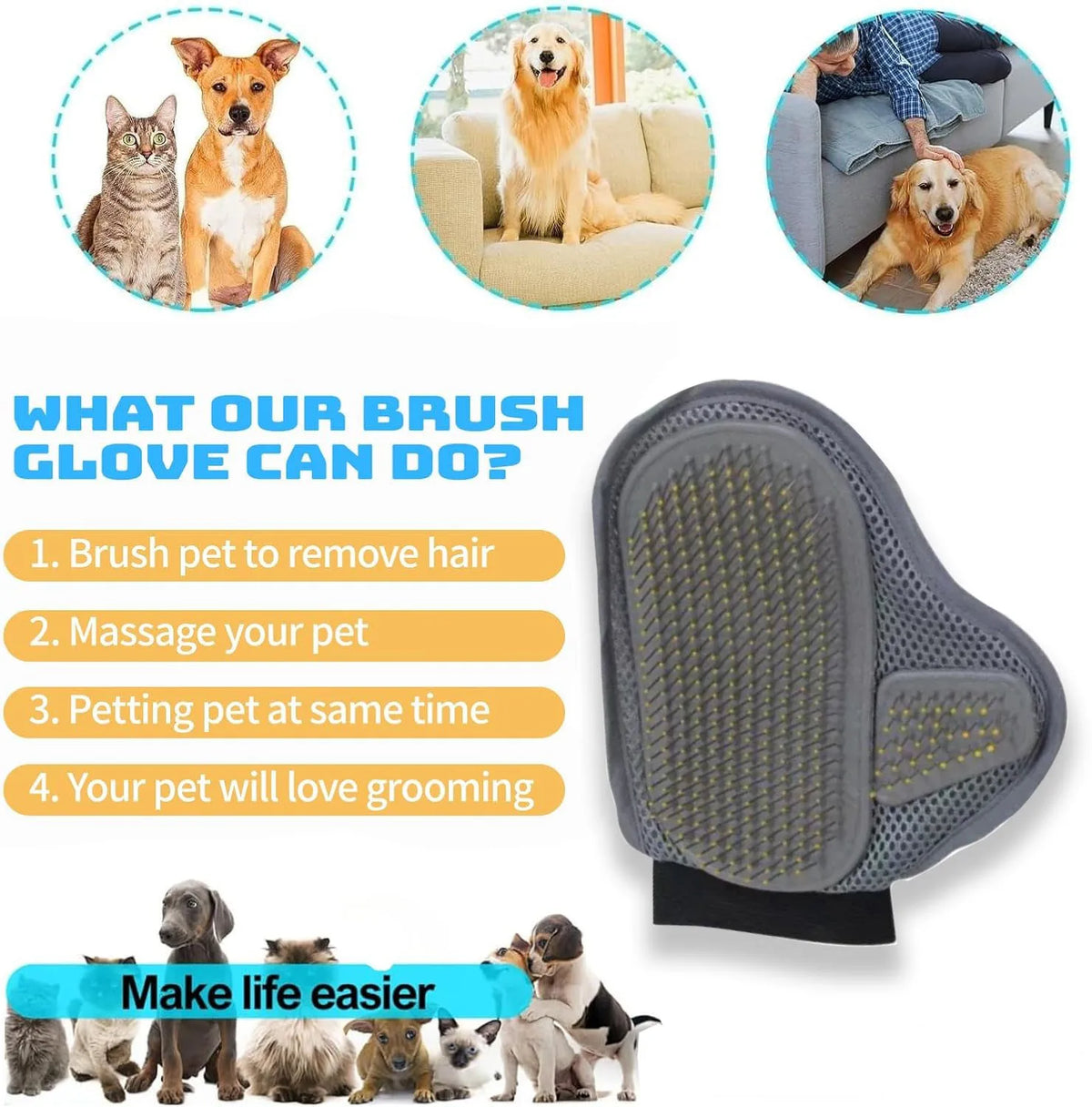 Gant de toilettage pour animaux de compagnie, gants d'épilation en fourrure de chien et de chat, peignes doux et efficaces pour chiens, produits de Massage pour le bain des animaux de compagnie